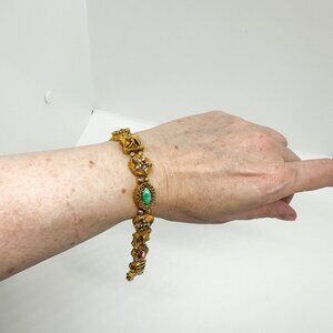 Vtg Gold Goldette Charm Slide Bracelet Victorian Revival Moon Celestial